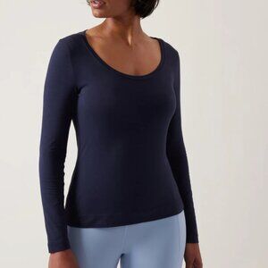 NWT Athleta L Navy Blue Outbound Scoop Top Lightweight Wicking Odor Control